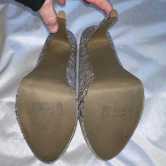STEVE‎ MADDEN Dyvinal Platform Rhinestone Silver Jeweled Heels - Size 10 - Picture 8 of 15